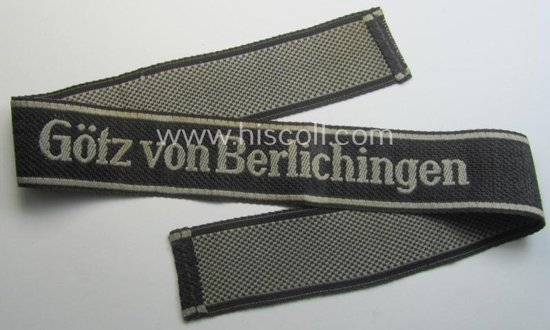 Waffen-SS 1943/44-pattern cuff-title (ie. 'Ärmelstreifen') as executed in typical 'BeVo'-weave-pattern as was intended for a member within the: 17. SS-Panzergrenadier-Division 'Götz von Berlichingen'