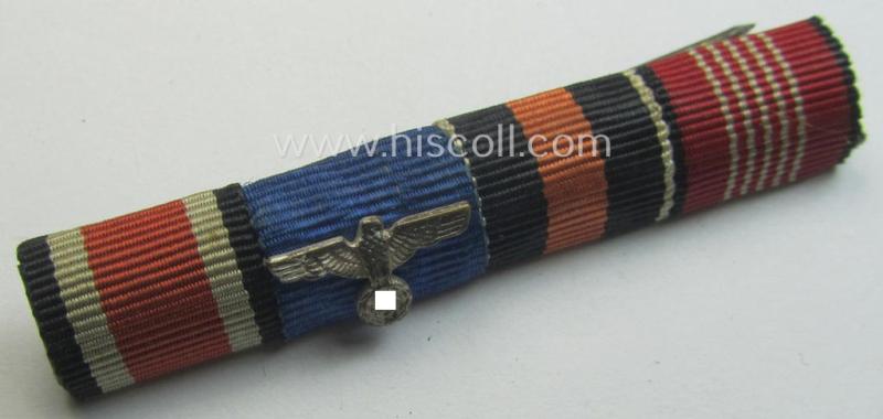 4-pieced, WWII-period ribbon-bar (ie. 'Feld- o. Bandspange') showing various WWII-period awards (amongst which a: Czech 'Anschluss'- and an: 'Olympiade 1936'-commemorative medal)