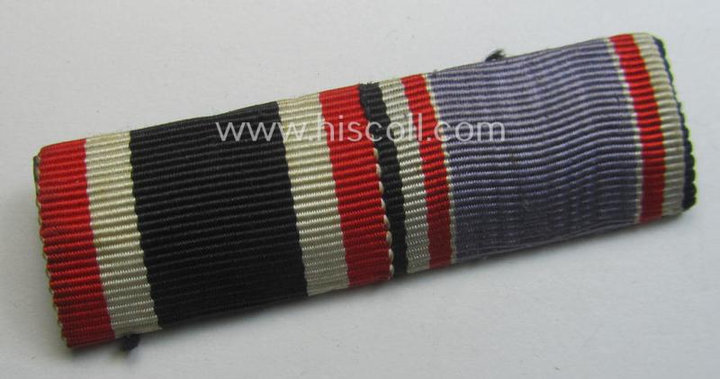 Two-pieced, WWII-period ribbon-bar (ie. 'Feld- o. Bandspange') as was intended for the combination: 'KvK II. Klasse ohne Schwertern' and a: 'Luftschutz-Ehrenzeichen 2. Stufe'
