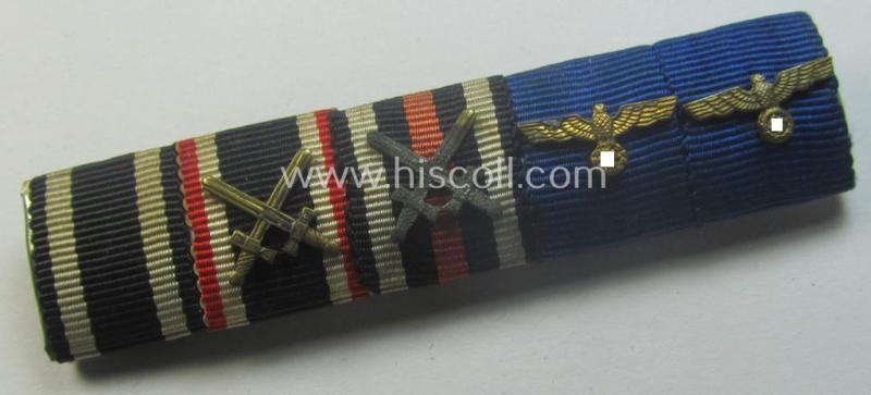 5-pieced, WWI- (ie. WWII-) period ribbon-bar (ie. 'Feld- o. Bandspange') resp. depicting a WWI-period: 'EK II.Kl.', a: 'KvK II.Kl. mit Schwn.', a: 'FKK 1914-18' and two WH: 'Dienst-Auszeichnungen der 3. u. 4. Stufe'