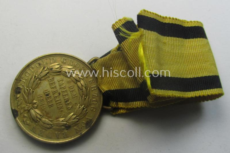 Grossherzogtum Baden, 'Gedächtnis-Medaille für 1849' that comes mounted onto its period ribbon (ie. 'Bandabschnitt') as issued and found