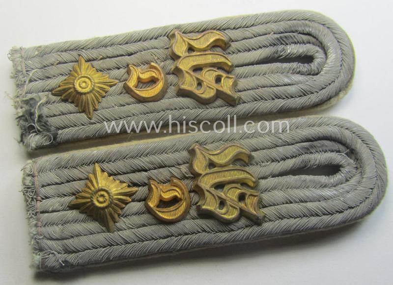 Moderately worn pair of neatly 'cyphered', WH (Heeres) officers'-type shoulderboards as was intended for usage by an: 'Oberleutnant der Infanterie-Trpn. u. Mitglied der Unteroffizierschule Deggendorf'