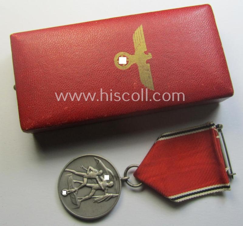 WH Austrian-occupation- (ie. 'Anschluss'-) medal: '1. März 1938' being a very attractive (and hardly tarnished) example that comes stored in its bright-red-coloured- and/or typical non-maker-marked etui as issued