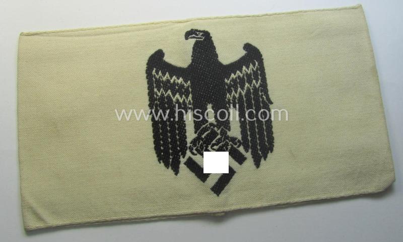 Linnen-based- and/or BeVo-'machine-woven', beige-white-coloured armband (ie. 'Armbinde') showing a woven eagle-device as was specifically intended for (civilian) staff-members (ie. 'Zivilangestellten') of the armed forces ie. 'Deutsche Wehrmacht'