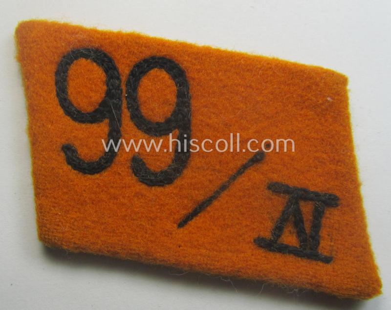 Single, SA (ie. 'Sturmabteilungen') collar-patch (ie. 'Kragenspiegel'): 'SA-Mitglied' serving within the: 'SA-Standarte 99/IV' ('SA-Gruppe Elbe o. Neckar')