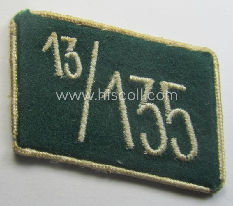 Single, SA (ie. 'Sturmabteilungen') collar-patch (ie. 'Kragenspiegel'): 'SA-Mitglied': 'SA-Standarte 13/135' ('SA-Gruppe Kurpfalz o. Nordsee')