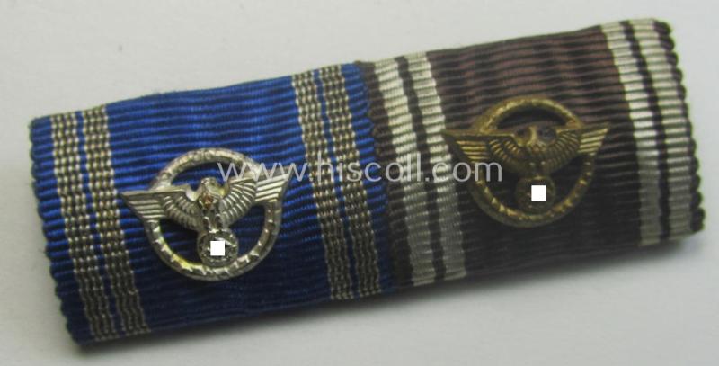 Unusually encountered, dual-pieced, N.S.D.A.P-related ribbon-bar (ie. 'Feld- o. Bandspange'): 'N.S.D.A.P.-Dienstauszeichnungen der 2. u. 3. Stufe'