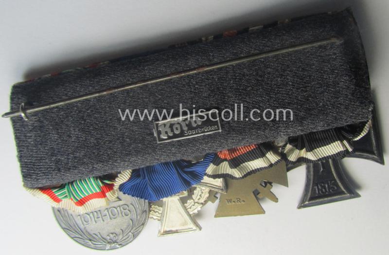 4-pieced, 'WWI'- (ie. TR-) related medal-bar (ie. 'Ordenspange') resp. depicting a WWI-period: 'EK II.Kl.', a: 'FKK 1914-18', a: 'TD-Ez. der 2. Kl.' and an Austrian WWI-commemorative medal