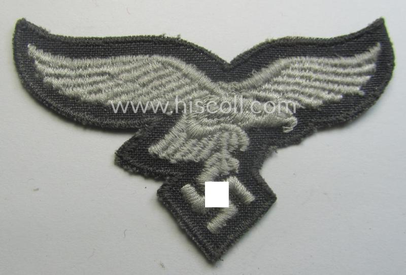 'Variant'-pattern WH (Luftwaffe) EM- (ie. eventually NCO-) type side-cap eagle (being a 'virtually mint- ie. unissued' example as executed in typical machine-embroidered-pattern onto an unusally seen 'thin-shaped'-background)