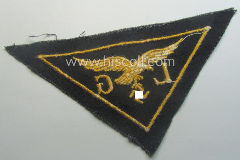 WH (LW) related- (EM- ie. NCO-pattern) machine-embroidered breast-badge ie. eagle-device showing the characters: 'L' and 'G' as was (I deem) specifically intended for staff working within the WH 'Generalluftzeugmeister'- (ie. 'GL'-) organisation