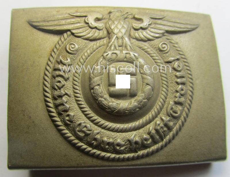 Superb, early-period- SS- (ie. Allgemeine-SS o. Waffen-SS) EM- (ie. NCO-) type belt-buckle (being a typical, nickle-chrome-based- and/or: 'D.R.G.M.'-marked example that comes in a wonderful (ie. hardly used- nor worn, condition