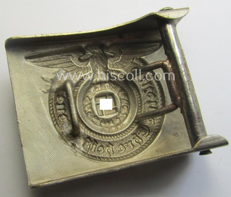 Superb, early-period- SS- (ie. Allgemeine-SS o. Waffen-SS) EM- (ie. NCO-) type belt-buckle (being a typical, nickle-chrome-based- and/or: 'D.R.G.M.'-marked example that comes in a wonderful (ie. hardly used- nor worn, condition