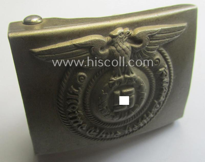 Superb, early-period- SS- (ie. Allgemeine-SS o. Waffen-SS) EM- (ie. NCO-) type belt-buckle (being a typical, nickle-chrome-based- and/or: 'D.R.G.M.'-marked example that comes in a wonderful (ie. hardly used- nor worn, condition