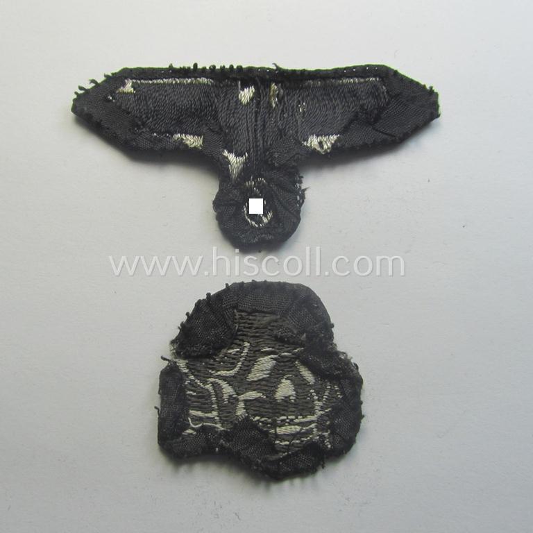 Superb - and nowadays rarely encountered! - Waffen-SS, 'BeVo'-woven-style skull- and cap-eagle-set (ie. 'Totenkopf- u. Adler-Effektensatz für Schiffchen o. Einheitsfeldmütze') that comes in a moderately used- and/or cap-removed, condition