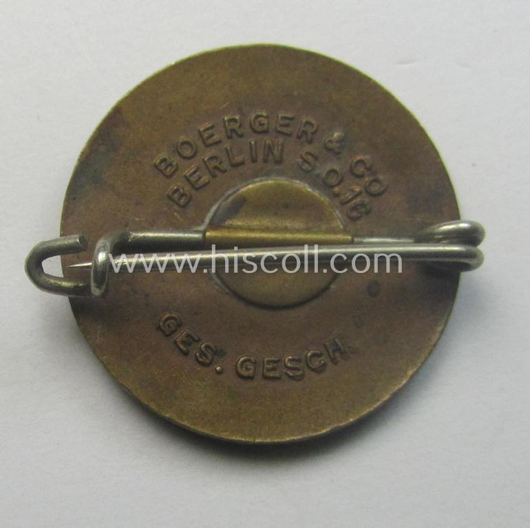 Early-pattern - and rarely encountered! - 'N.S.D.A.P. - Parteiabzeichen' being a 'Boerger & Co.'- marked example that is also showing a so-called: 'Ges.Gesch.'-patent-pending-designation