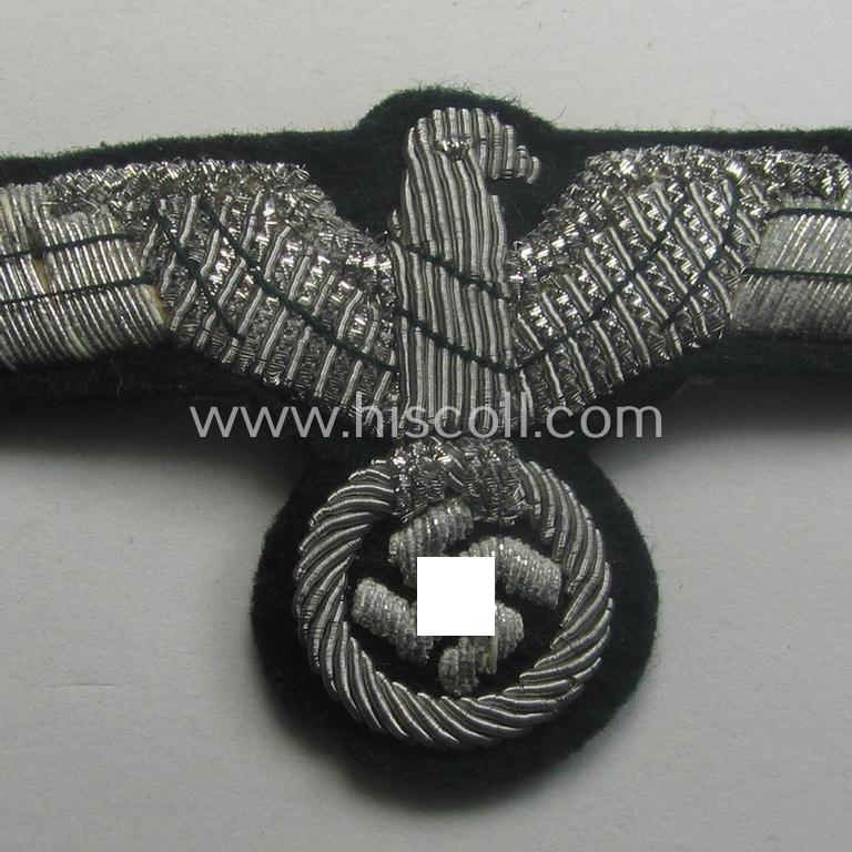 WH (Heeres) officers'-type, hand-embroidered breast-eagle (ie. 'Brustadler für Offiziere') as was executed in bright-silverish-coloured braid as was intended for usage on the various officers'-pattern tunics