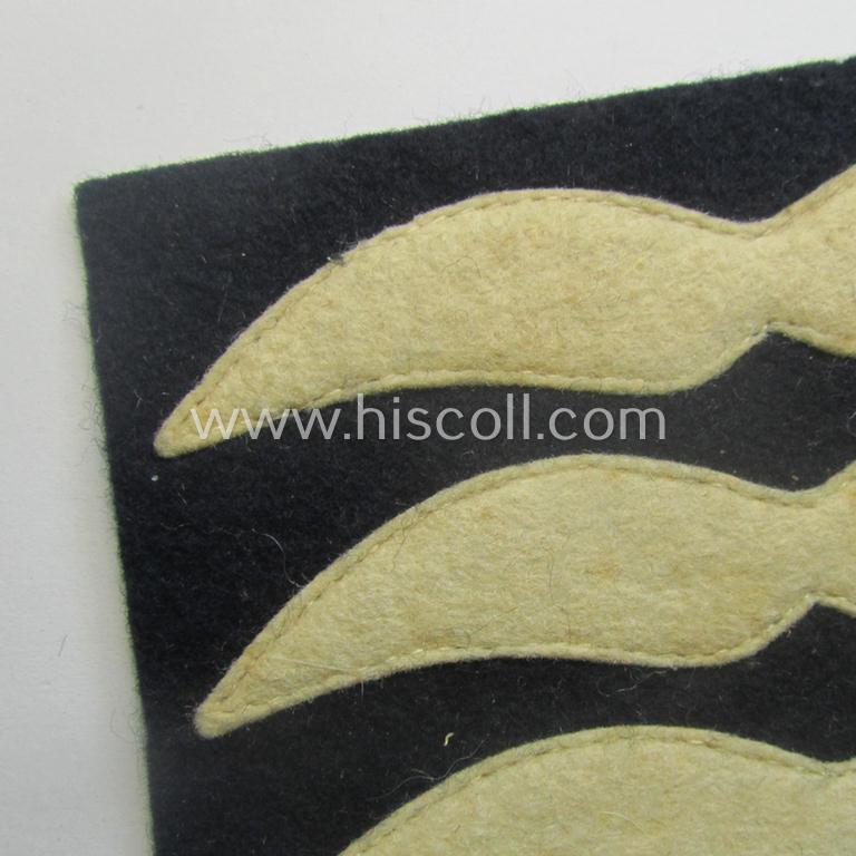 Single - but nevertheless scarcely found! - WH (LW) darker-blue-coloured- and/or smooth-woolen-based, NCO-type rank-patch (aka 'moustache'): 'Oberfeldwebel' (ie. sergeant first-class)