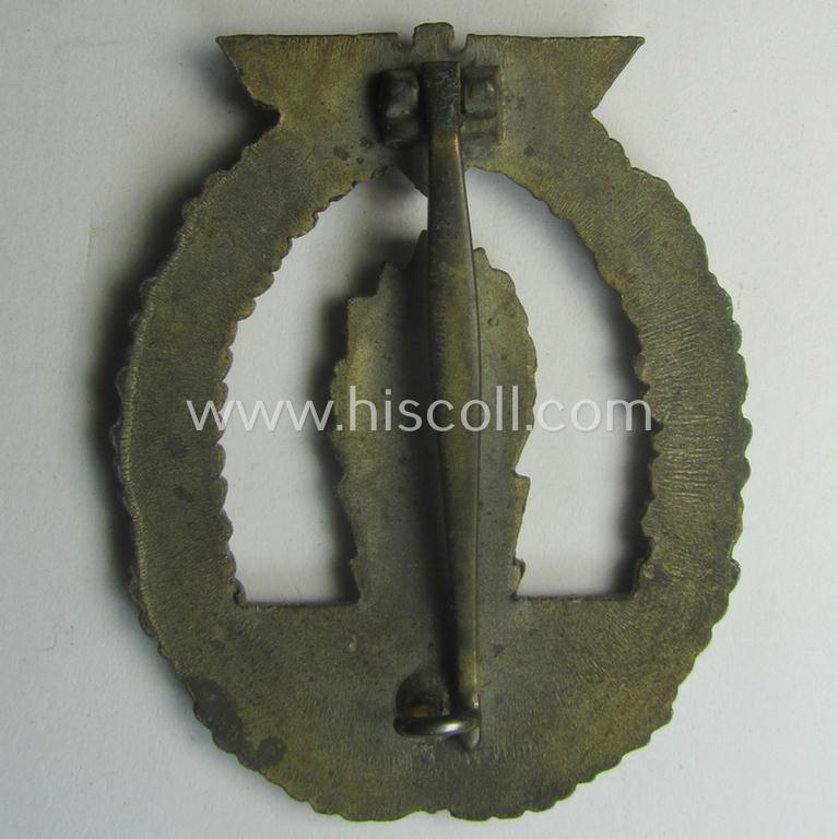 WH (Kriegsmarine) 'Kriegsabzeichen für Minensuch-, U-Boot-Jagd und Sicherungs-Verbände' being a detailed and clearly maker- (ie. 'R.K.') marked, 'Feinzink'-based example as was produced by the 'Rudolf Karneth'-company