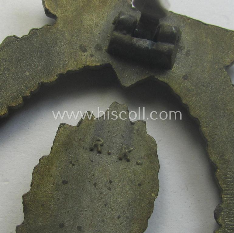 WH (Kriegsmarine) 'Kriegsabzeichen für Minensuch-, U-Boot-Jagd und Sicherungs-Verbände' being a detailed and clearly maker- (ie. 'R.K.') marked, 'Feinzink'-based example as was produced by the 'Rudolf Karneth'-company